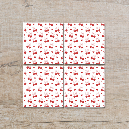 Cherry Hearts | Ceramic Coaster