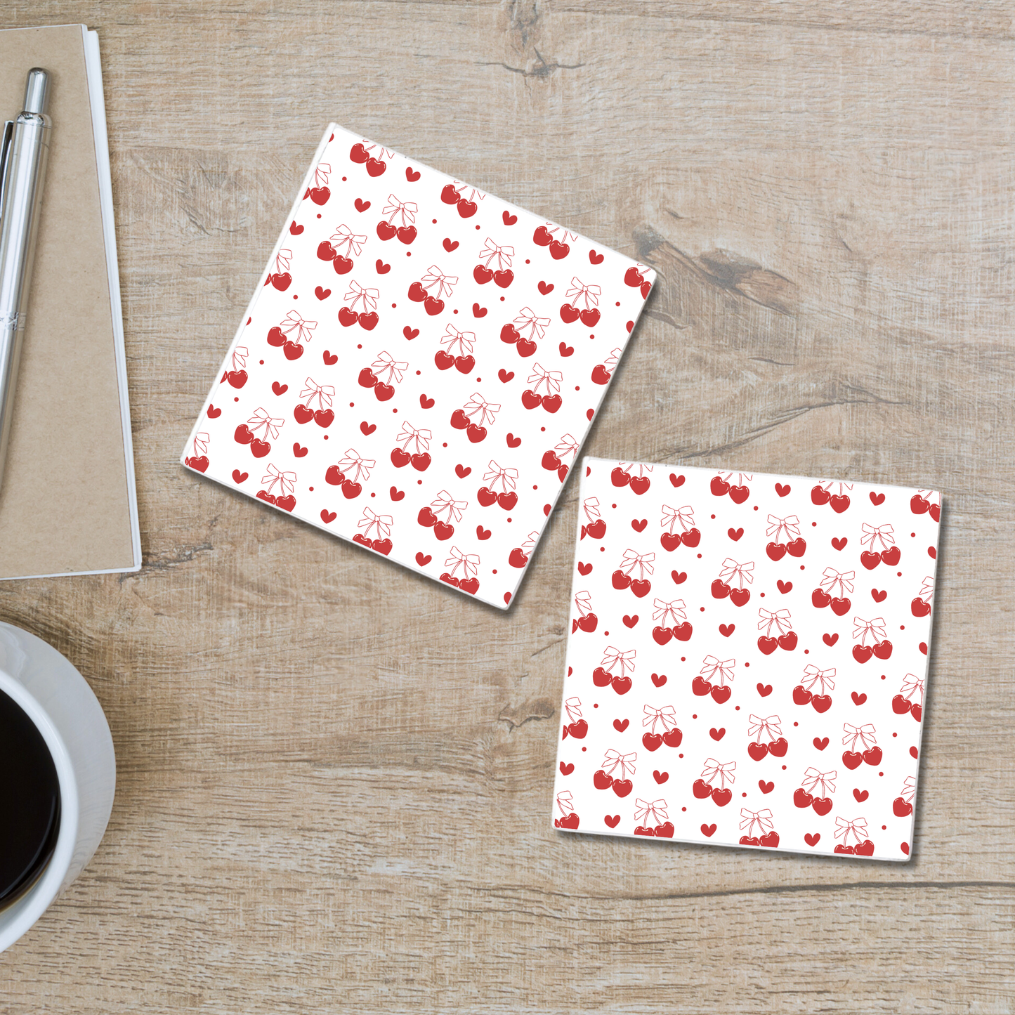 Cherry Hearts | Ceramic Coaster